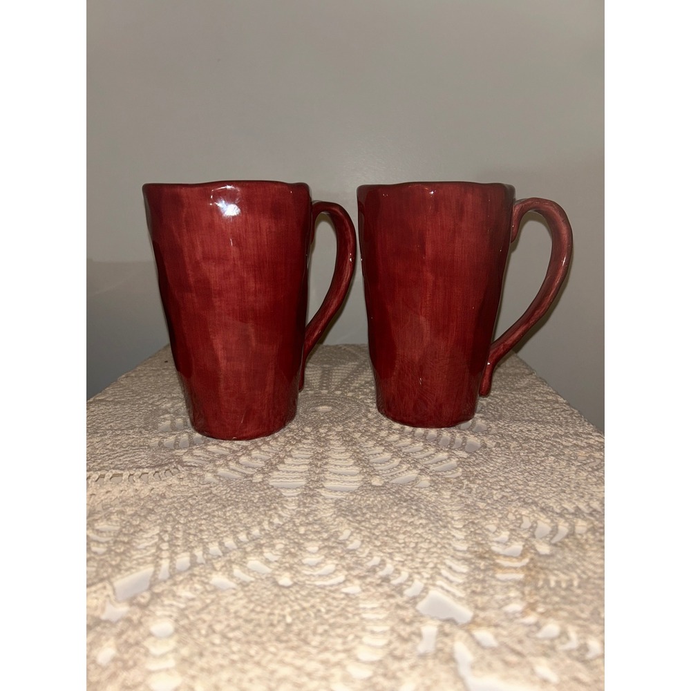 Tabletops Unlimited Gisella Hand Painted Red Blue Ceramic Coffee Mugs Set of 2
